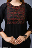Black, colorful womans embroidered straight kurti