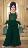 Green georgette girls casual kurta and sharara set with embroidered pattern, suitable for 4-5 years to 12-13 years