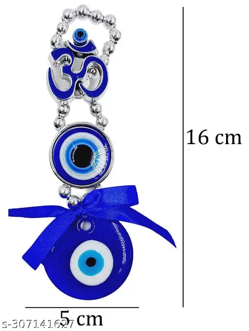 Glass Evil Eye figurine for home protection, Indian-made Om Nazar Battu, 5cm x 16cm x 7cm, ideal for Feng Shui, main entrance decor