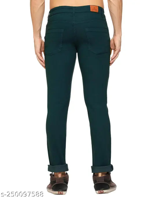 Just Black men's straight green cotton blend jeans, solid net, display one size 30-48, India origin
