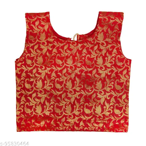 Red solid taffeta silk kids wear pack of 1, featuring floral stitch digital print lehenga with sleeveless choli and net dupatta
