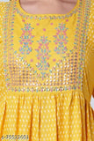 Rayon printed Nyra kurti with three-quarter sleeves, Indian traditional women's top on mannequin
