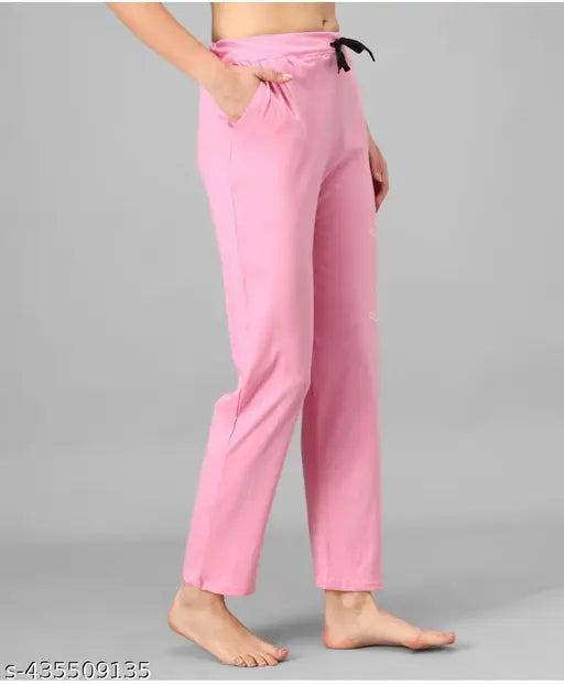 Pink cotton joggers with ribbed waistband and pockets
