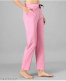 Pink cotton joggers with ribbed waistband and pockets