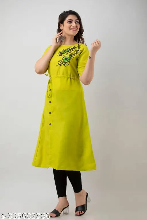 Yellow printed kameez with long sleeves
