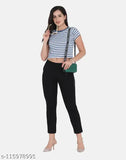Striped cotton blend crop top t-shirt for women, Western wear, trendy and slim fit