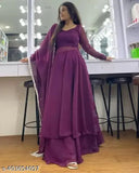 Elegant purple georgette plain kameez palazzo and dupatta set, long sleeves, traditional outfit, versatile wear