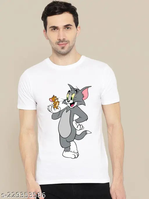 Tom & Jerry cotton blend short sleeves t-shirt, printed net design. High-quality t-shirt in multiple sizes, Made in India