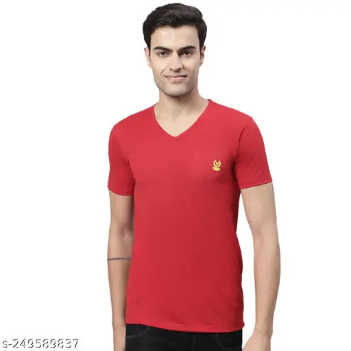 Orange cotton v-neck t-shirts pack 2, Indian-made printed men's placement vneck tees for casual wear