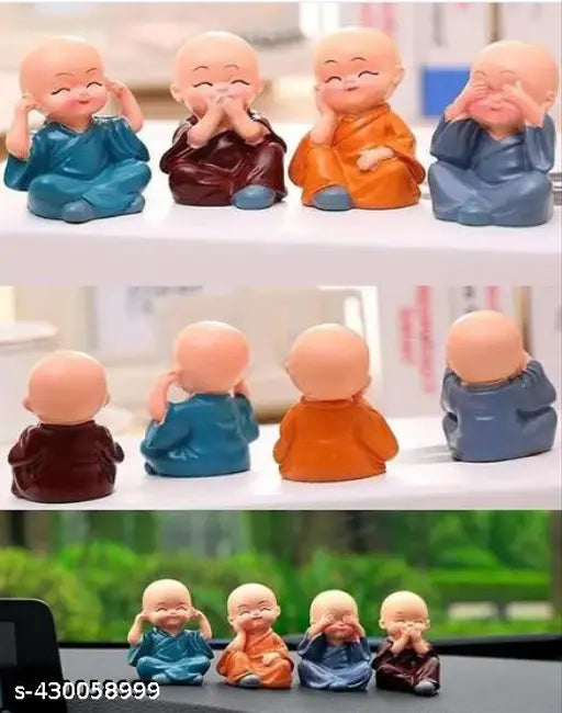 Multicolor resin Baby Monk Buddha set for home, car, office decor and gifting, small showpiece on table