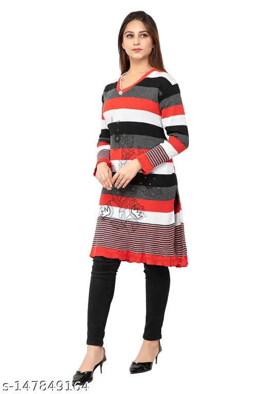 Magenta, red and black knit kameez women's woolen designer kurta
