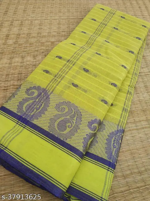 Yellow and blue Banita saree with pallu