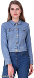 Denim Plaine Blue Women's Jacket, long sleeves, solid pattern, enhances casual style, India origin