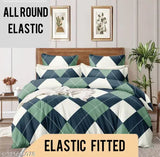 Imperial King Size Cotton Blend Fitted Double Bed Sheet with Geometric Pattern & 2 Pillow Covers, Ideal for Adult in AC Room
