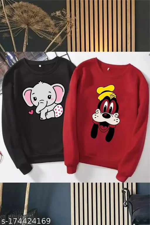 Kids fleece sweatshirts (2 pcs), printed design, long sleeves, cotton blend, 2-9 years