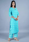 Printed cotton blend straight kurta and palazzos set, comfortable for parties and festive occasions