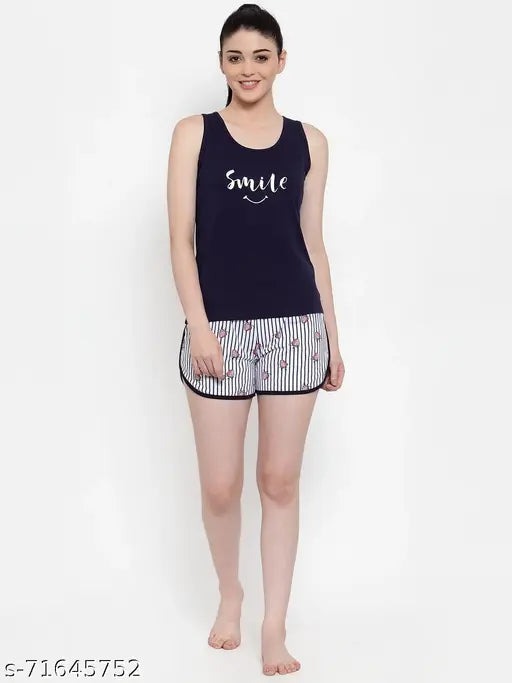 Soft cotton women's sleeveless pyjama suit, ideal for relaxation - Claura India