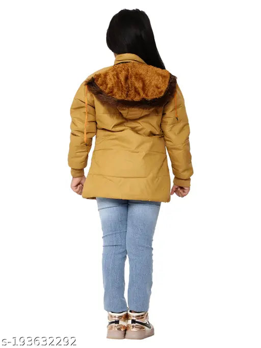 Funky girls jacket, brown fur lining, hooded design