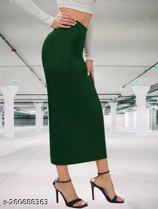 Dark green midi pencil skirt for women, bodycon design with elastic waist