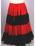 Rayon colorblocked ghera ghagra long skirt for women, featuring a trendy design and 5-meter length. Ideal for daily use by girls or free size women (42 lunth). Sizes available: 24, 26, 28, 30, 32, 34, 36, 38, 40, 44, 46, 48. Origin: India