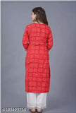 Red rayon embroidered bandhani print kurta with round neck and sleeves