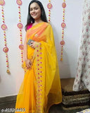 Yellow Pink Silicon Silk Net Zari Embroidery Saree with Separate Bangalore Silk Blouse, showcasing intricate mirror work and embroidery