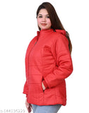 Winter red nylon jacket, solid design for men, long sleeves, size L (bust 38in, length 26in), made in India