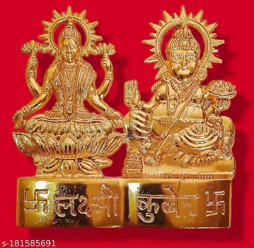 Graceful metal Lakshmi-Kubera Diwali special idol, Indian god figurine