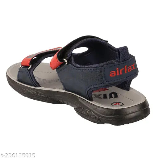 Blue synthetic sandals with buckle detail for kids, sizes 3-4 years to 10-11 years. Made in India." (96 characters)