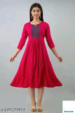 Rayon Pink Embroidery Anarkali, Latest Design Festive Wear with Three-Quarter Sleeves