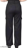 Black premium cotton relaxed fit wide leg 4-pocket cargo trousers, perfect for a stylish and comfortable wear