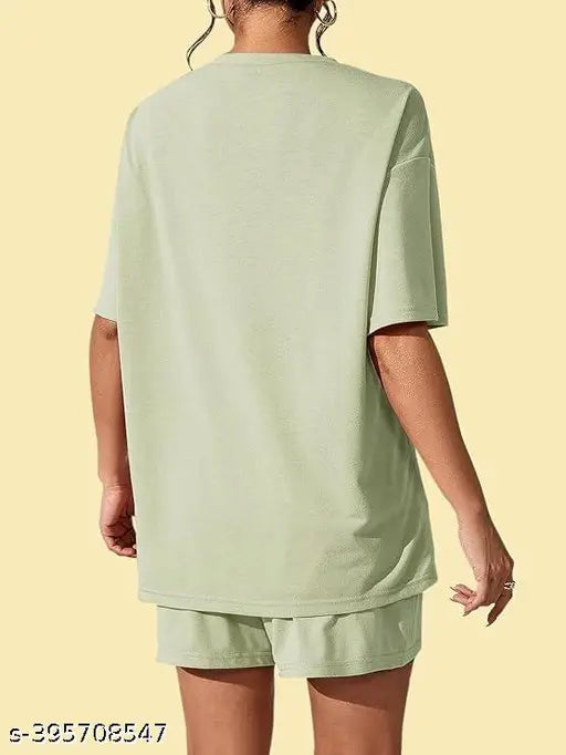 Oversized cotton printed pajama set with shorts for women, gym wear & nightwear