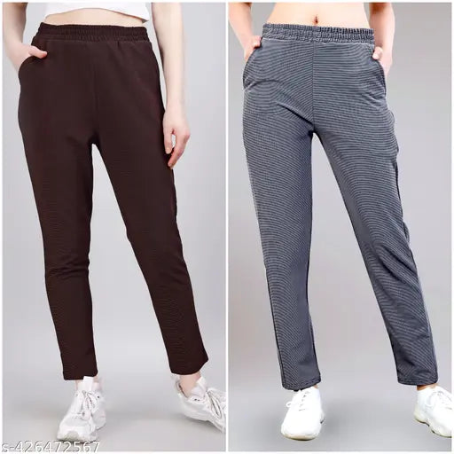 High-rise, comfort fit women's track pants set (2 pc), cotton lycra soft fabric, trending plus size joggers with side pockets and elastic belt drawstring closure