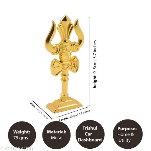 Metal Soolam Trishul car dashboard idol, decorative showpiece for home and office