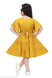 Yellow, rayon, short-sleeved, ruffled hem party dress
