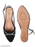 Black synthetic ballerina flats with rhinestone knotted detail & buckle closure, ideal for women/girls