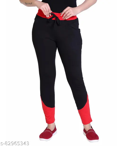 Slim fit, cotton track pants with red and black accents for women