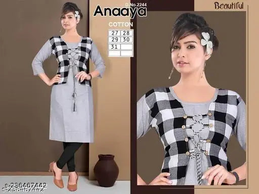 Cotton three-quarter sleeve kurtis for kids aged 6-16, solid pattern, made in India