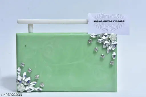 Sky blue resin clutch, rich texture, white handle