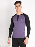 Multicolor polyester Chkokko Men's Colorblocked Henley Active T-shirt with long sleeves, available in sizes S, M, XL, XXL. Made in India