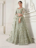 Embroidered net Lehenga Sufi in Pista color with choli and dupatta, Indian traditional wear for women