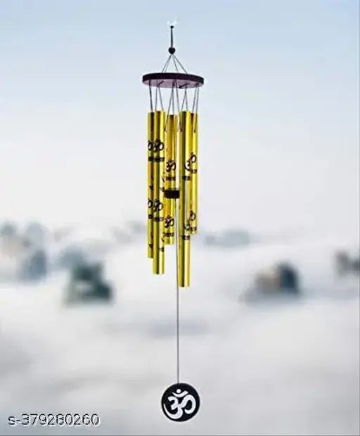 Multicolor metal wind chime with Om print, positive energy decor for home or balcony. Metal chimes with animal hangings (10cm x 70cm)