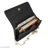 Black leather crossbody bag with multiple pockets and a chain strap