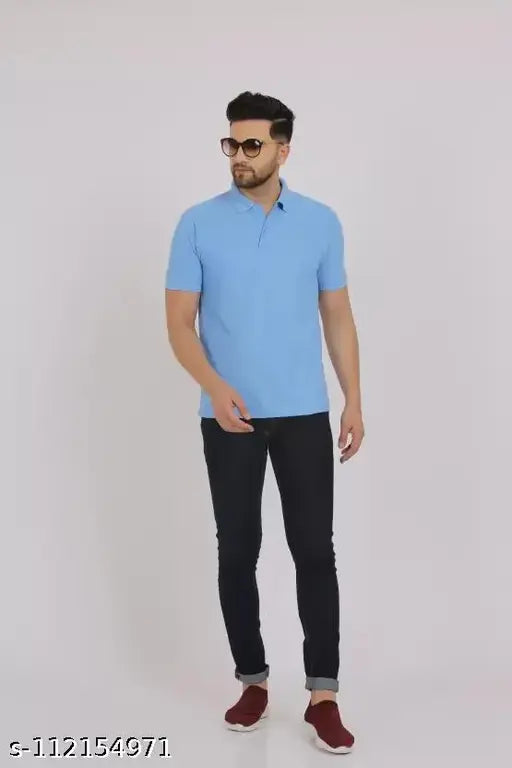 Classy cotton blend solid men's t-shirt by Aru Crafts, short sleeves, sizes S-XXL