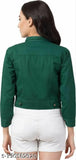 Cotton blend three-quarter sleeve solid jacket for women - trendy woman latest denim jacket from India