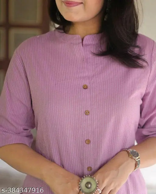 Pink striped cotton kurti with plazzo set, rayon pants. Traditional Indian women's party wear
