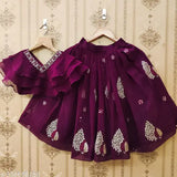 Purple georgette lehenga choli, embellished ethnic wear for baby girls, best for birthday, weddings, festivals
