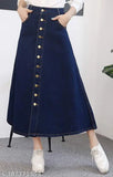 Navy Blue Buttoned A-Line Maxi Denim Skirt, lightweight and breathable, home washable, trendy denim maxi skirt for all seasons, fits well for various body types, perfect wear for comfort and ease
