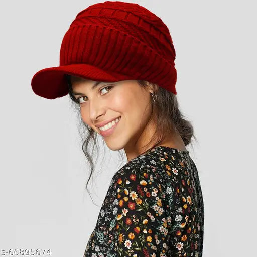 Red faux fur beanie
