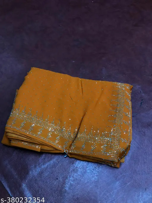 JUCEE Fashion Zamato silk saree with Swarovski diamonds, elegant Georgette and chiffon blend party wear